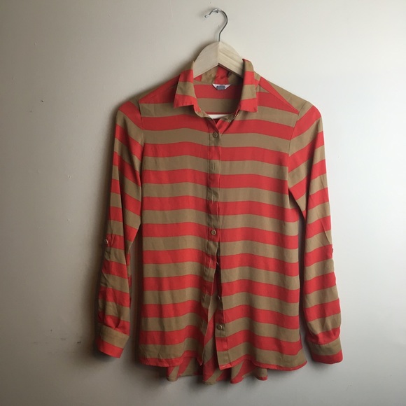 Fossil silk striped blouse button-down peplum XS - Picture 6 of 6